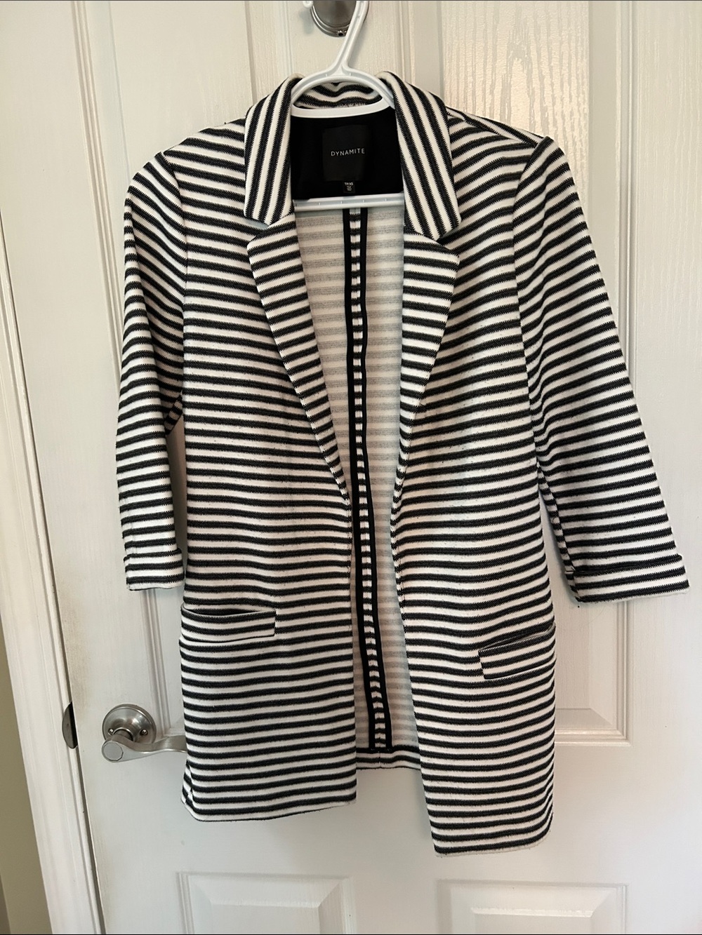 Dynamite Black and White Striped Open Blazer Jacket